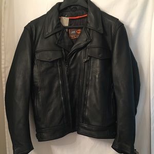 Men’s black leather motorcycle jacket